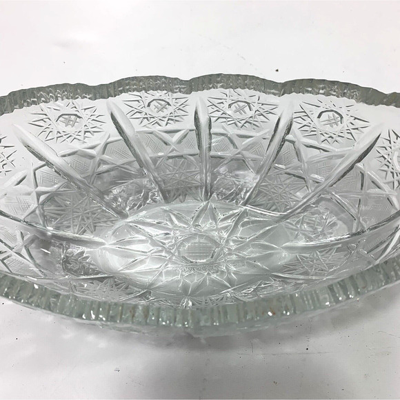 Pasabahce Oblong Bowl Heavy Thick Cut Crystal Vintage Sawtooth Edge - Picture 6 of 8